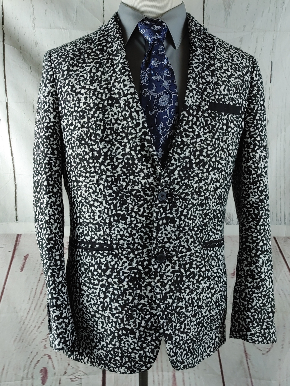 INC International Concepts Men’s M Slim Fit Black White Abstract Print Blazer